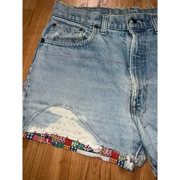 Womens Vintage Levi Jorts Patched Distressed Cutoff Shorts VTG Women Large - Picture 4 of 13